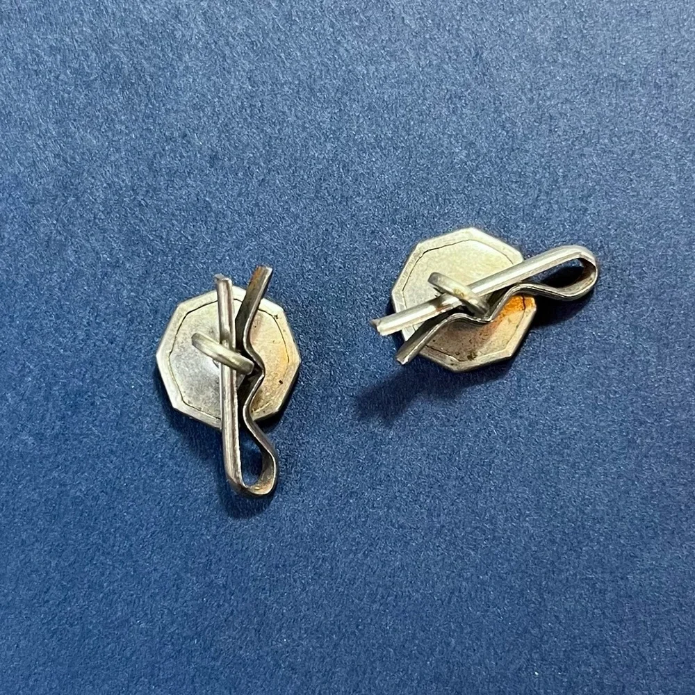 Vintage Abalone Mother of Pearl Cufflinks Silver Sliding Pin Studs Deco